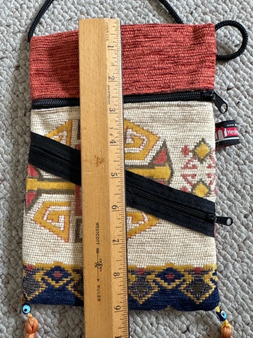 Hediyeler Yundasi Boho Crossbody Tassel bag Turkish Weave Orange Gold